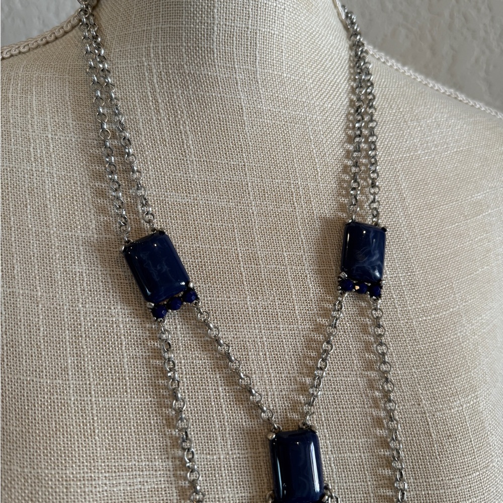 Chico's Silver Tone and Blue Agate Statement Necklace - Picture 6 of 7